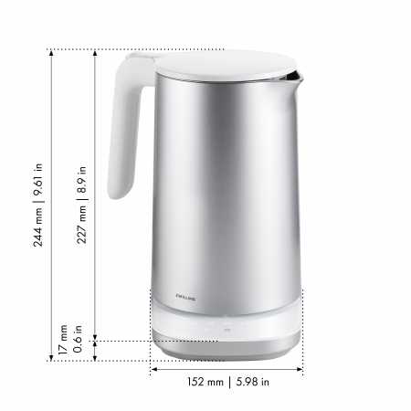 Zwilling Enfinigy Pro Wasserkocher, Silber, 1,5 l, Abmessungen