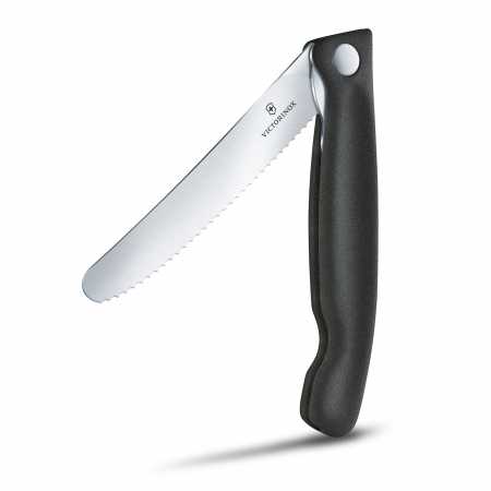 Victorinox Faltbares Tomatenmesser, Wellenschliff, Schwarz