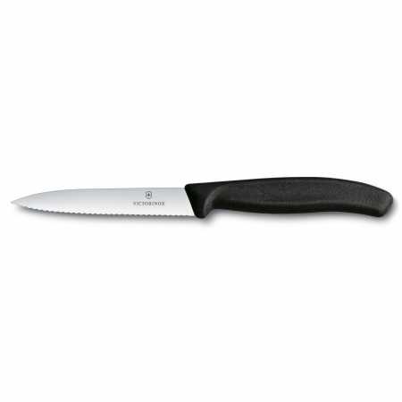 Gemüsemesser mit Wellenschliff von Victorinox mit schwarzem Griff, 10 cm