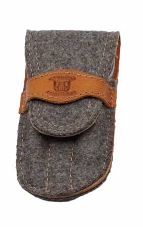 Dreiturm Stecketui aus Loden und Rindsleder, 3-tlg., Grau/Braun