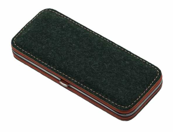 Dreiturm Rahmenetui aus Loden und Rindsleder, 5-tlg., Grün/Braun