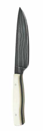 Kleines Allzweckmesser, Lagendamast, Unikat handgefertigt, Rückseite