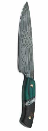 Großes Kochmesser, Lagendamast, Unikat handgefertigt, Vorderseite