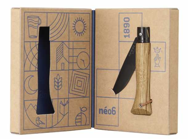 Opinel néo6, BLACK OAK, Eichenholz, Verpackung innen