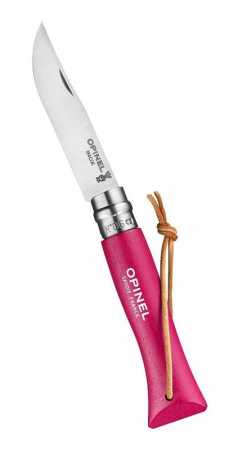 Opinel Taschenmesser No 6 Colorama mit Lederkordel, Himbeer