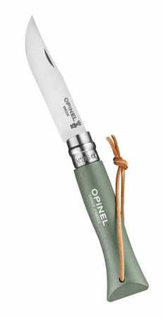 Opinel Taschenmesser No 6 Colorama mit Lederkordel, Moosgrün