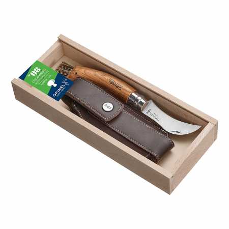 Opinel klappbares Pilzmesser mit Holzgriff, Bürste und Etui, In Holzschachtel