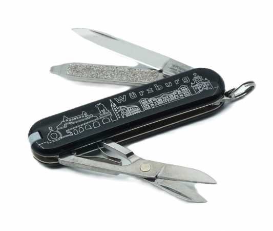Victorinox Classic SD,Schwarz, Würzburg Skyline, offen