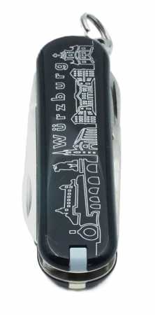 Victorinox Classic SD,Schwarz, Würzburg Skyline geschlossen Vorderseite