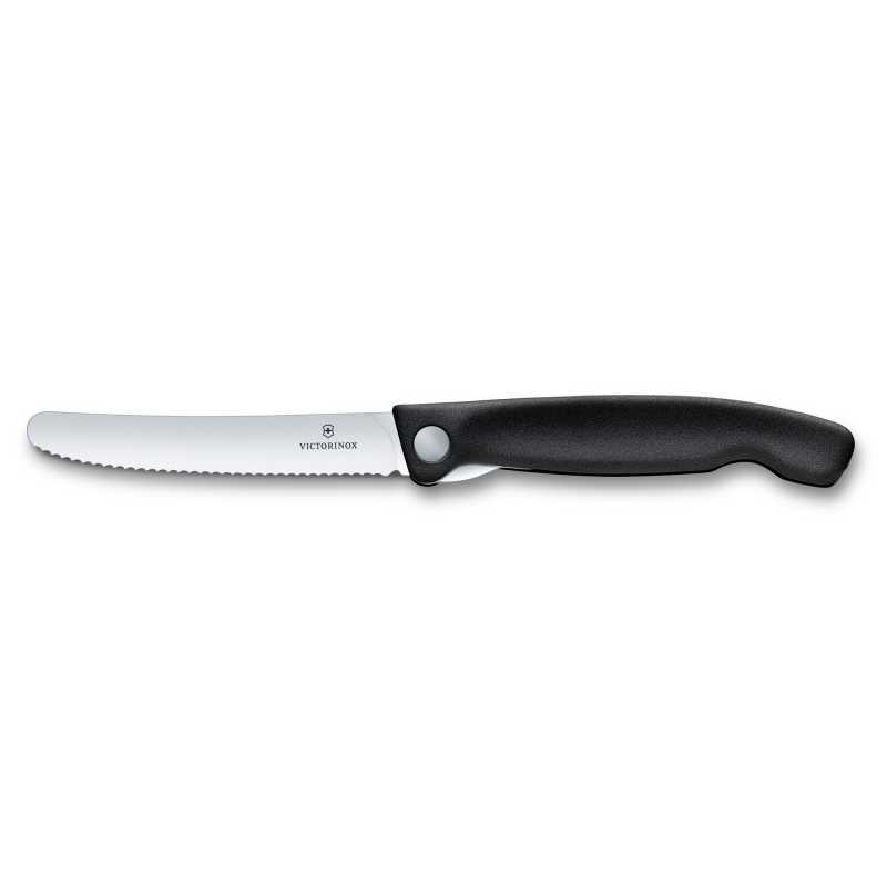 Faltbares Tomatenmesser mit Wellenschliff von Victorinox mit schwarzem Griff