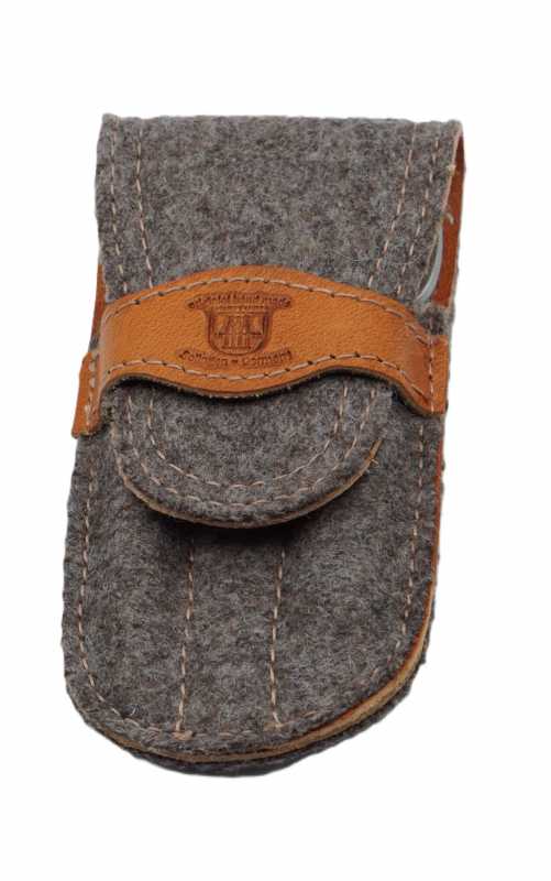 Dreiturm Stecketui aus Loden und Rindsleder, 3-tlg., Grau/Braun