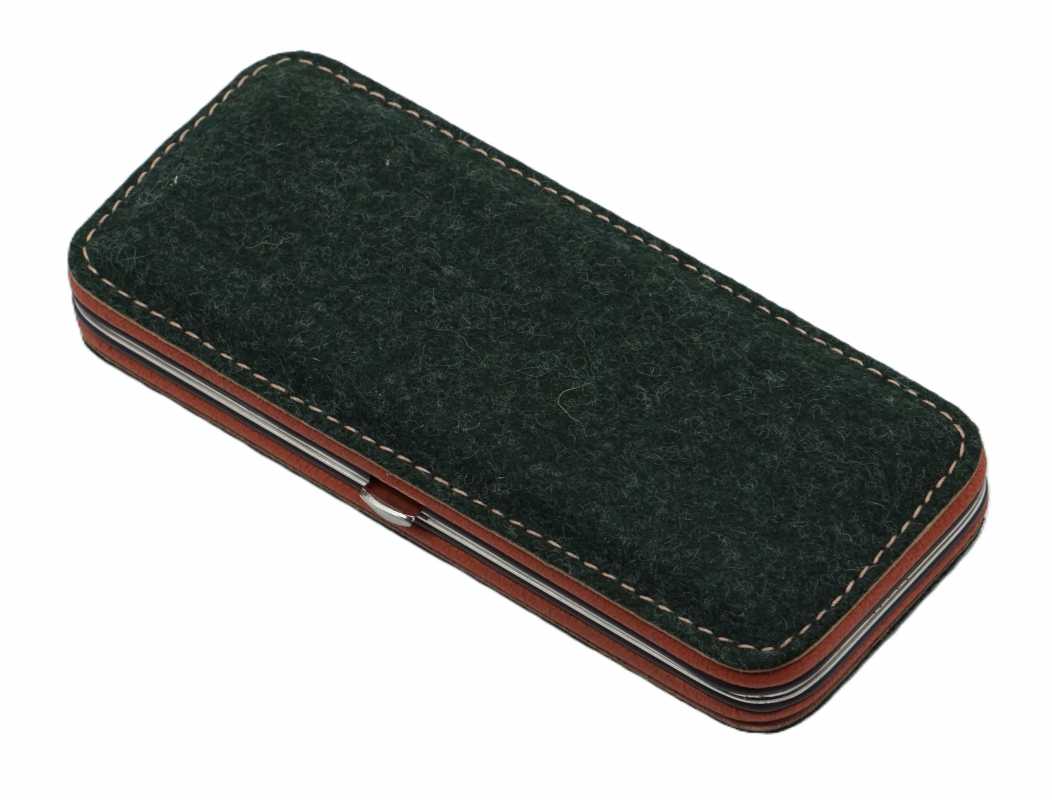 Dreiturm Rahmenetui aus Loden und Rindsleder, 5-tlg., Grün/Braun