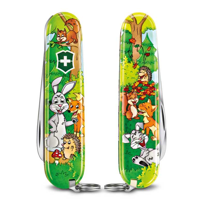 Victorinox Kindertaschenmesser mit Hasenmotiv, Vorder- und Rückansicht