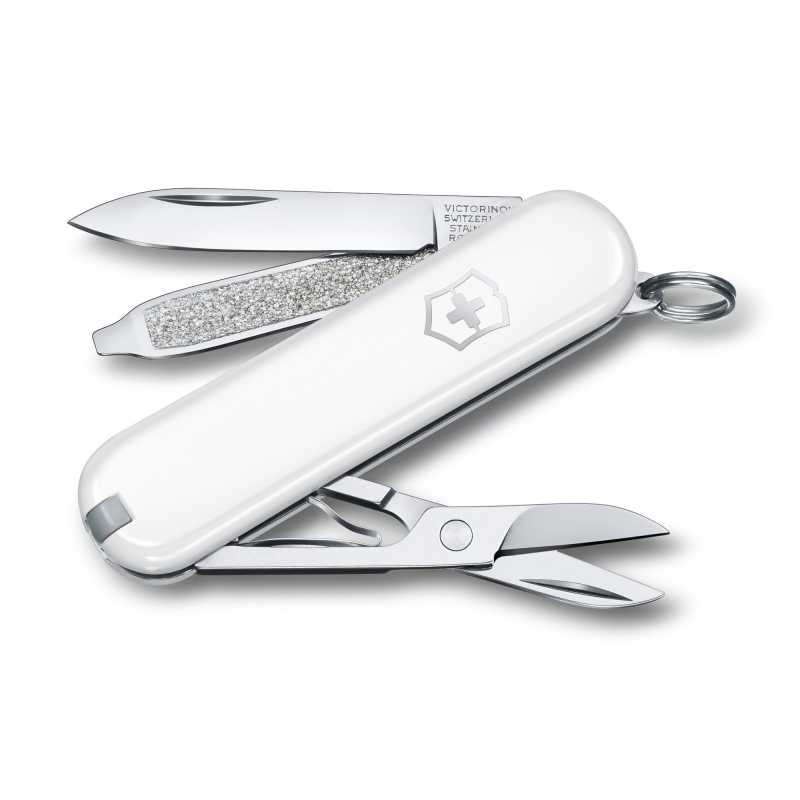 Taschenmesser Victorinox Classic Colors, "Falling Snow", weiß, aufgeklappt