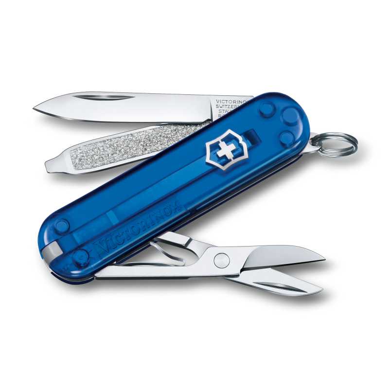 Taschenmesser Victorinox Classic Colors, "Deep Ocean", transparent blau, aufgeklappt