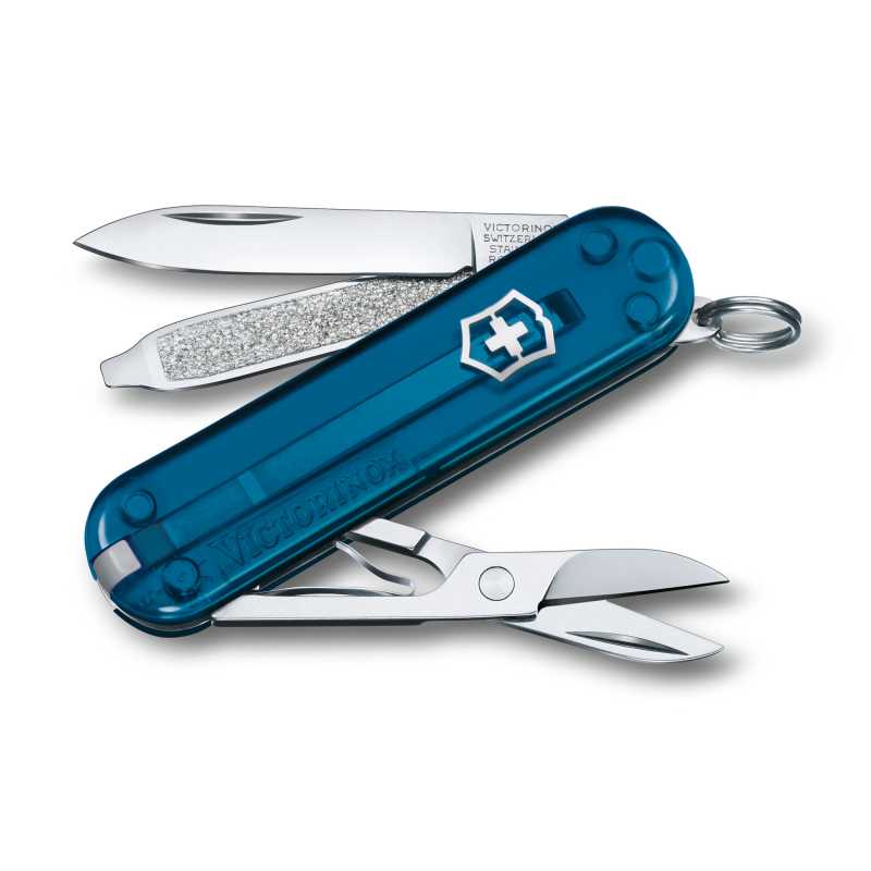 Taschenmesser Victorinox Classic Colors, "Sky High", dunkelblau transparent, aufgeklappt