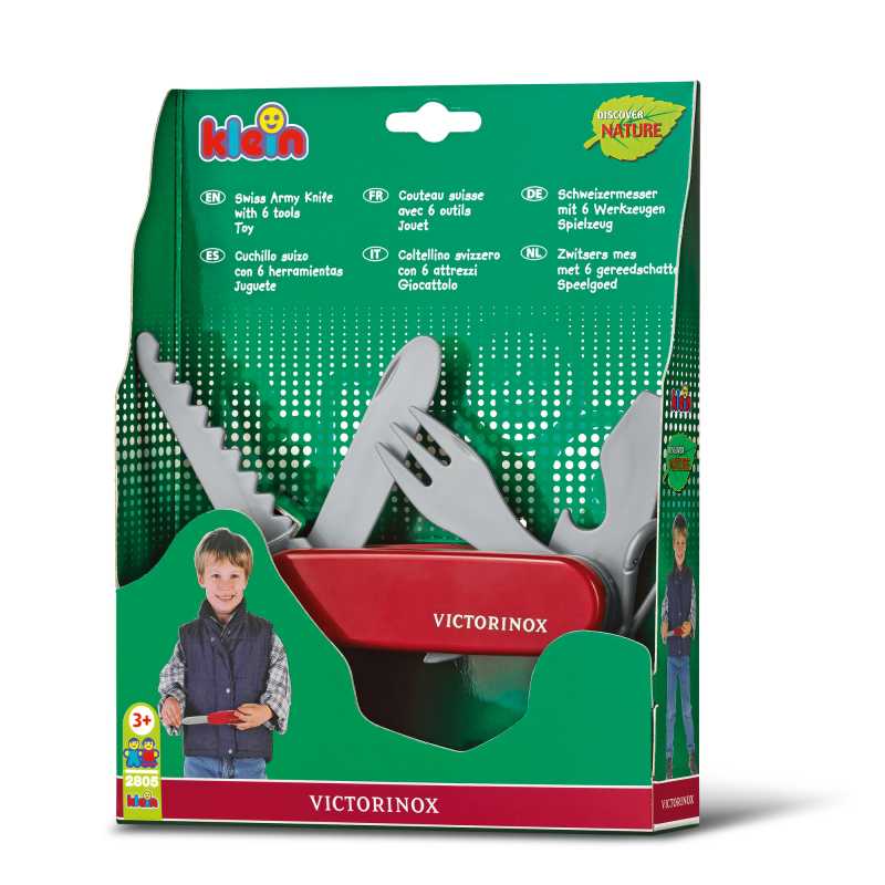 Victorinox Spielzeug-Taschenmesser mit Besteck und Lupe in Rot mit Verpackung