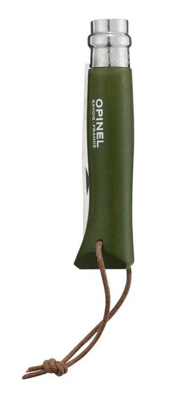 Opinel Taschenmesser No 8 Colorama mit Lederkordel, Khaki, geschlossen