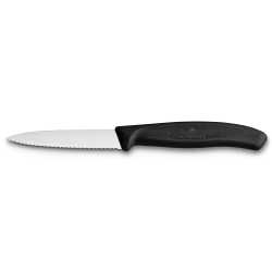 Gemüsemesser von Victorinox, mittelspitz mit Wellenschliff, 8 cm mit schwarzem Griff