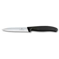 Gemüsemesser mit Wellenschliff von Victorinox mit schwarzem Griff, 10 cm