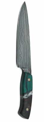 Großes Kochmesser, Lagendamast, Unikat handgefertigt, Vorderseite